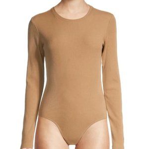 Elie Tahari Rib-Knit Scoopneck Bodysuit Camel Small